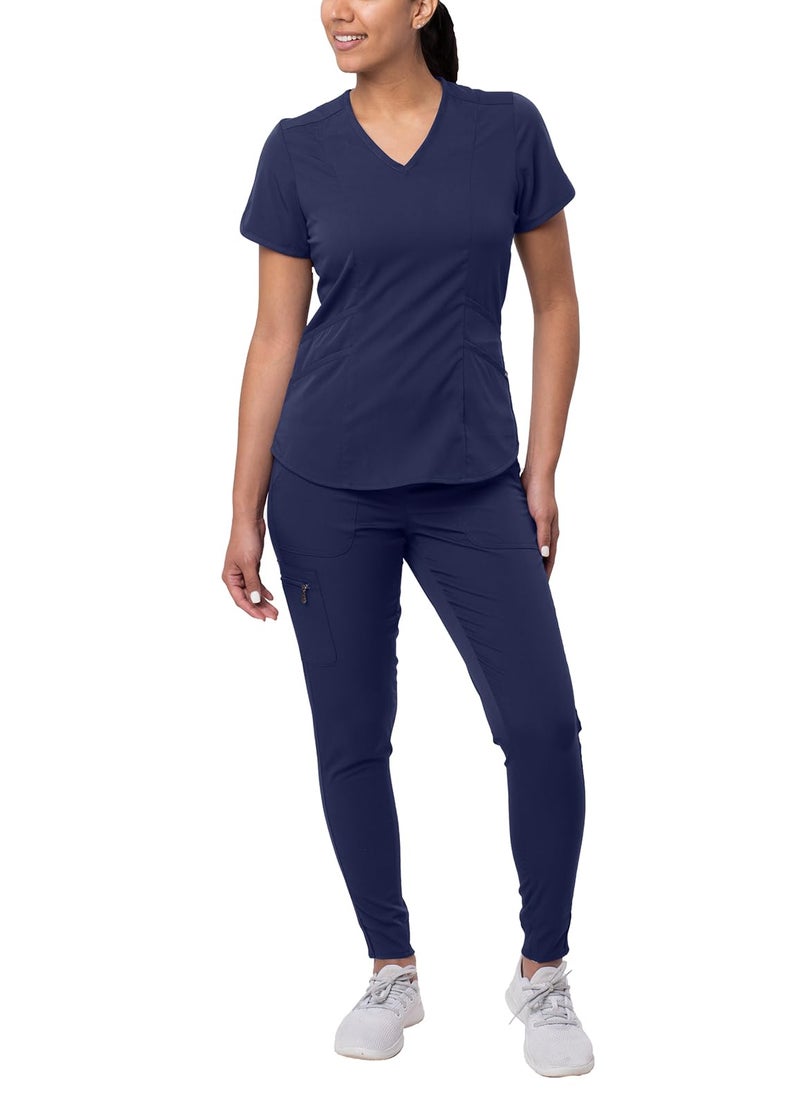 Adar Uniforms Adar Pro Athletic Scrubs Set For Women - Stretch V-Neck Scrub Top & Yoga Jogger Cargo Scrub Pants, 10 Pockets - P9500 - Navy - 3X - Image 1